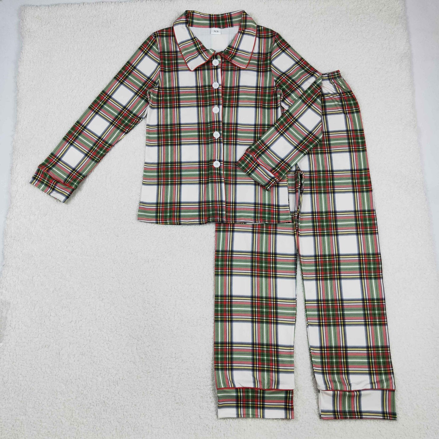 BLP1277 Adult Men Green Red Checked Button Top Pant Christmas Pajamas Sets  D 1111