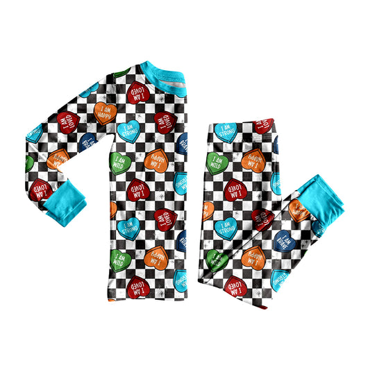 presale BLP1281 Baby Boys Black Checked Hearts Top Pants Valentine Pajamas Sets  D 911