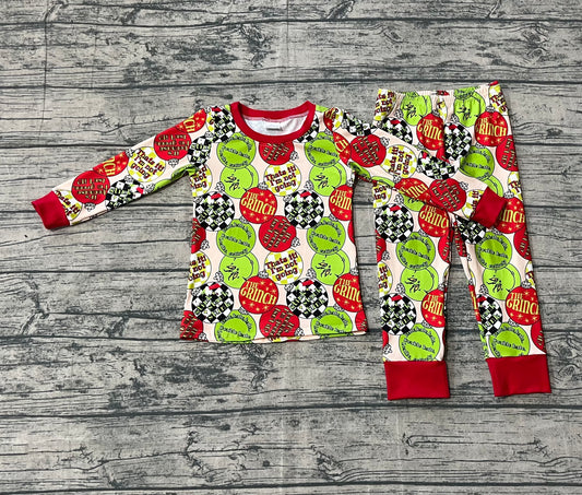 presale BLP1282 Baby Boys Red Green Face Lights Top Pants Christmas Pajamas Sets D 911