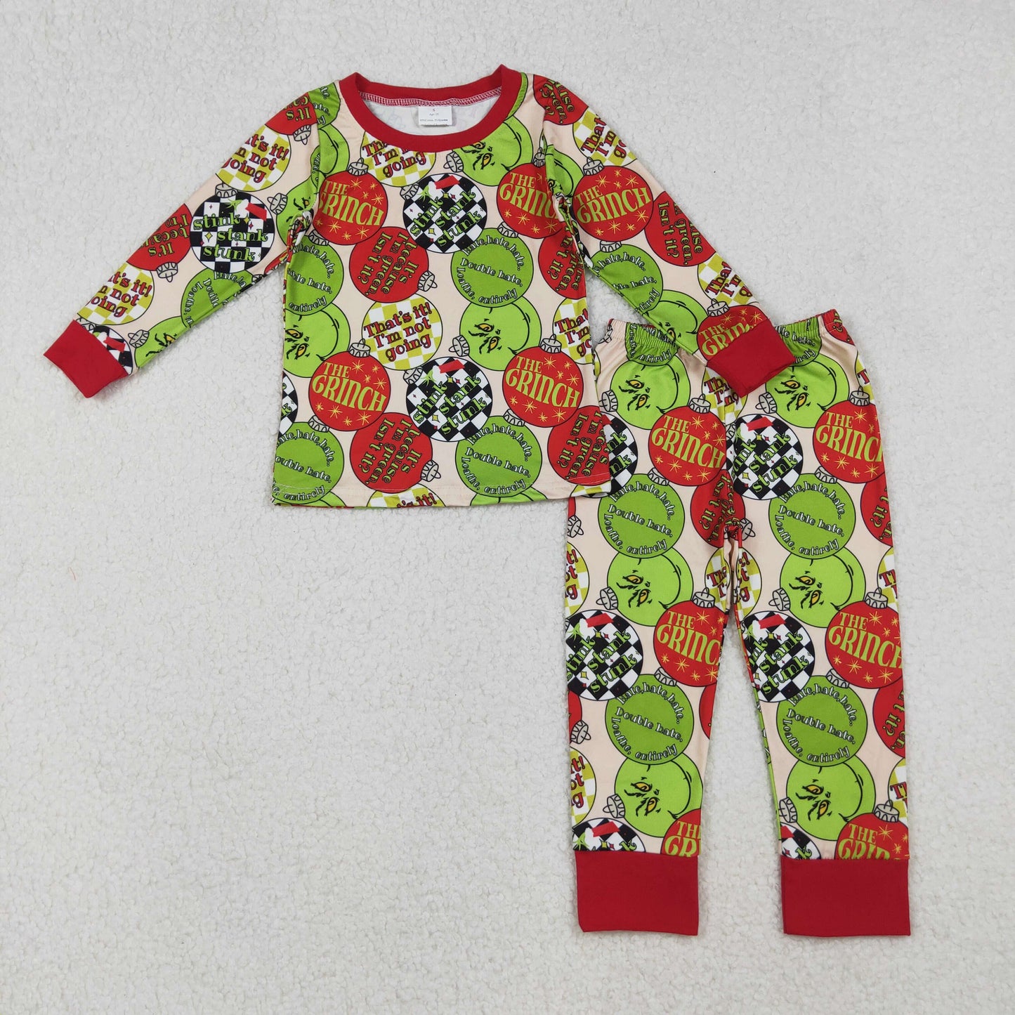 BLP1282 Baby Boys Red Green Face Lights Top Pants Christmas Pajamas Sets D 911