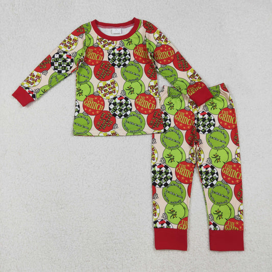 BLP1282 Baby Boys Red Green Face Lights Top Pants Christmas Pajamas Sets D 911