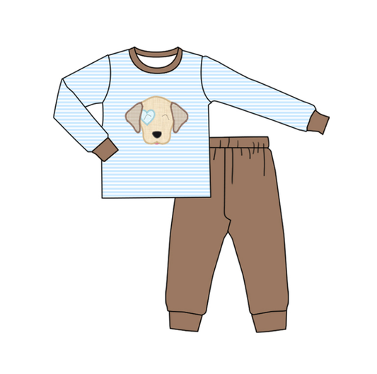presale BLP1283 Baby Boys Blue Stripe Heart Dog Top Legging Pants Valentine Clothes Sets D 911