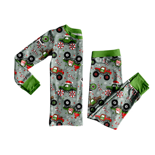 presale BLP1286 Baby Boys Trucks Candy Cane Top Pants Christmas Pajamas Sets D 911