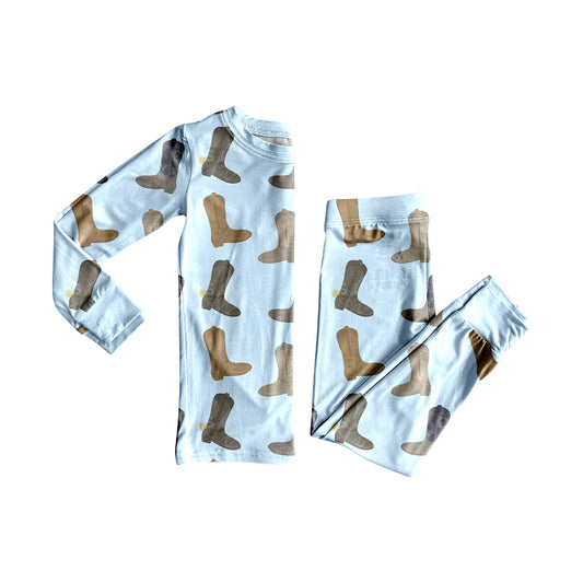 presale BLP1298 Baby Boys Blue Boots Top Pants Western Pajamas Sets D 923
