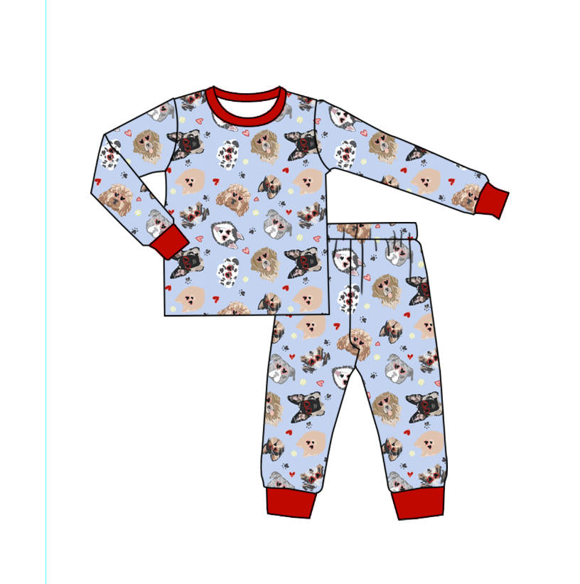presale BLP1316 Baby Boys Hearts Dogs Top Pant Valentine Pajamas Sets  D 1009