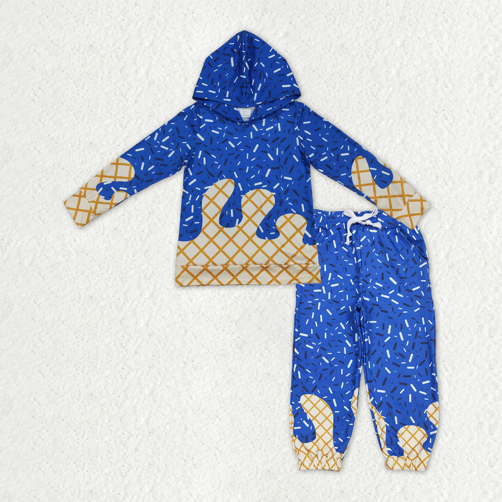 Sibling Baby Boys Blue Sprinkles Drip Hoodies Yoga Jogger Pants Team Clothes Sets   D 1016
