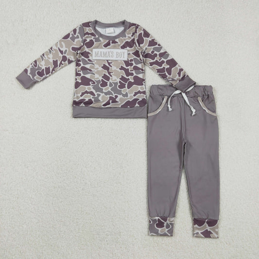 BLP1333 Baby Boys Grey Camo Mama's Boy Top Pockets Jogger Pants Clothes Sets D 1206