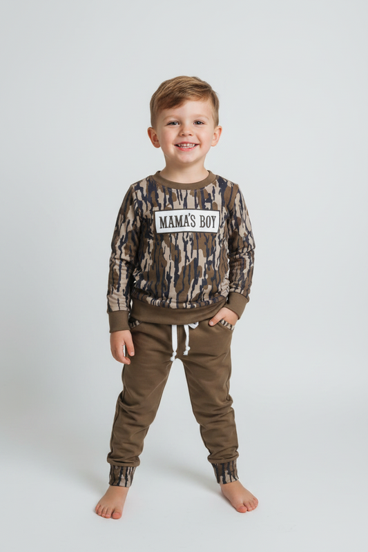 Match Embroidery Mama's Boy Camo Joggers Set