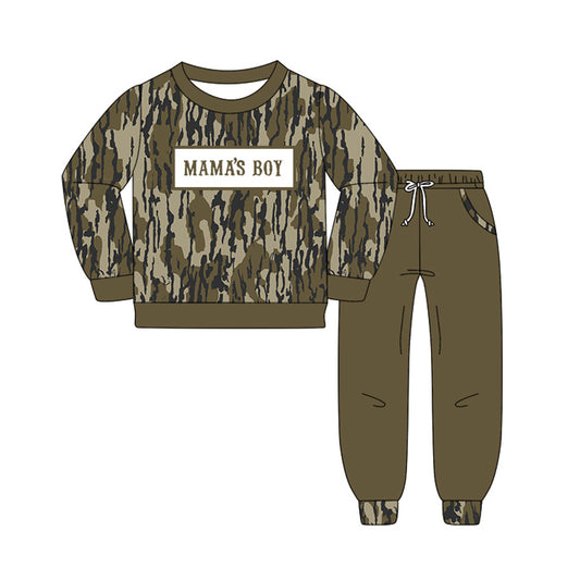presale BLP1334 Baby Boys Olive Camo Mama's Boy Top Pockets Jogger Pants Clothes Sets D 1016