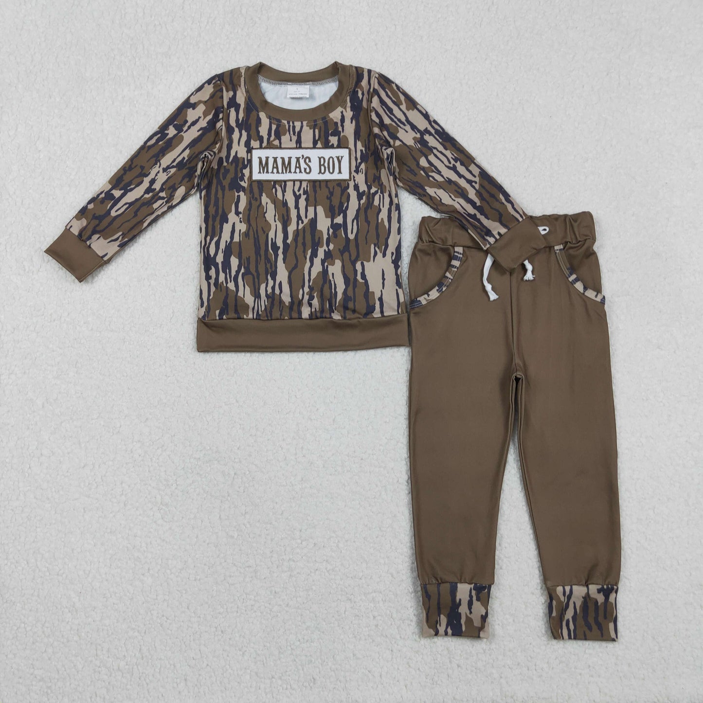 Sibling Baby Boys Embroidery Mama's Boy Camo Top Pockets Pants Clothes Sets  D 1206
