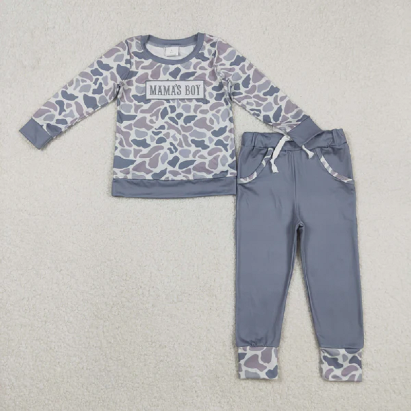 Match Baby Boys Embroidery Mama's Boy Camo Top Pockets Pants Clothes Sets   D 1211