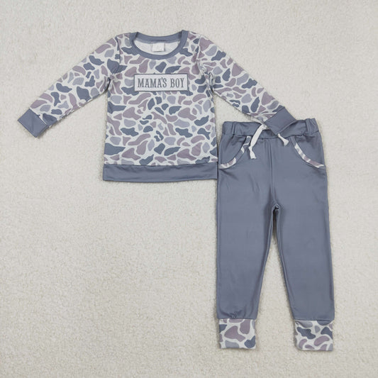 BLP1335 Baby Boys Grey Camo Mama's Boy Top Pockets Jogger Pants Clothes Sets  D 1206