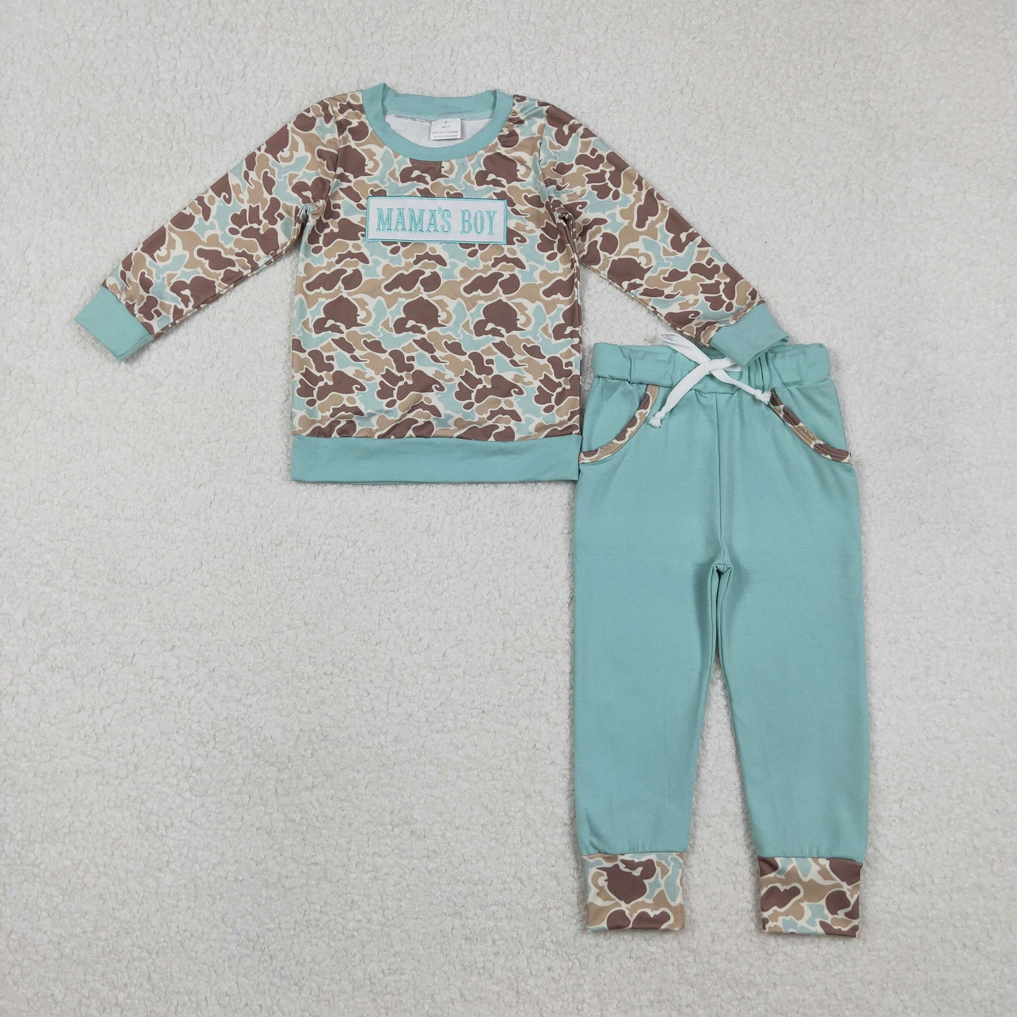 Sibling Baby Boys Embroidery Mama's Boy Camo Top Pockets Pants Clothes Sets  D 1206