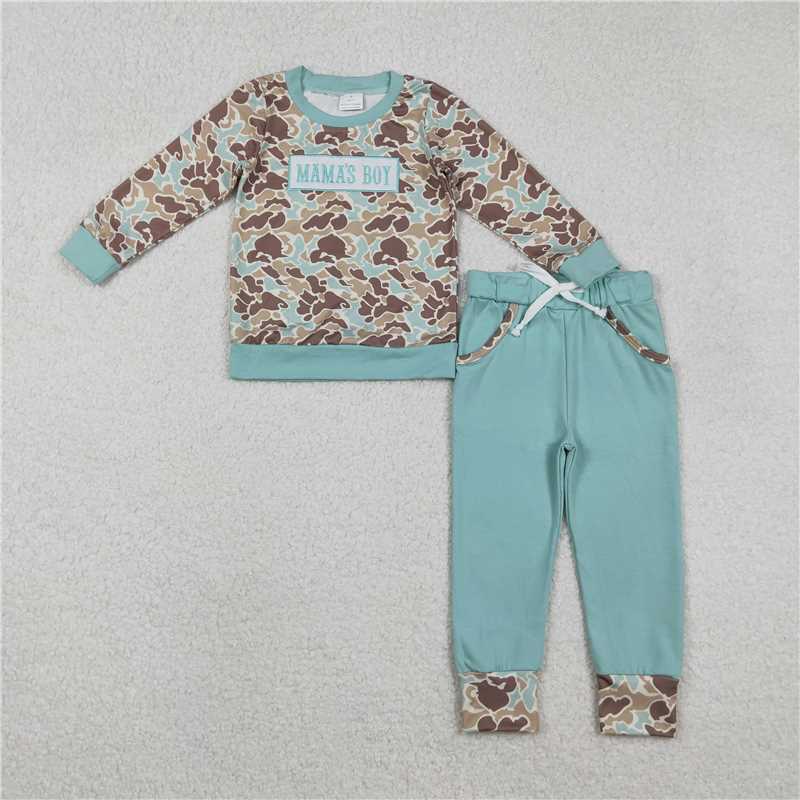 Match Baby Boys Embroidery Mama's Boy Camo Top Pockets Pants Clothes Sets   D 1211