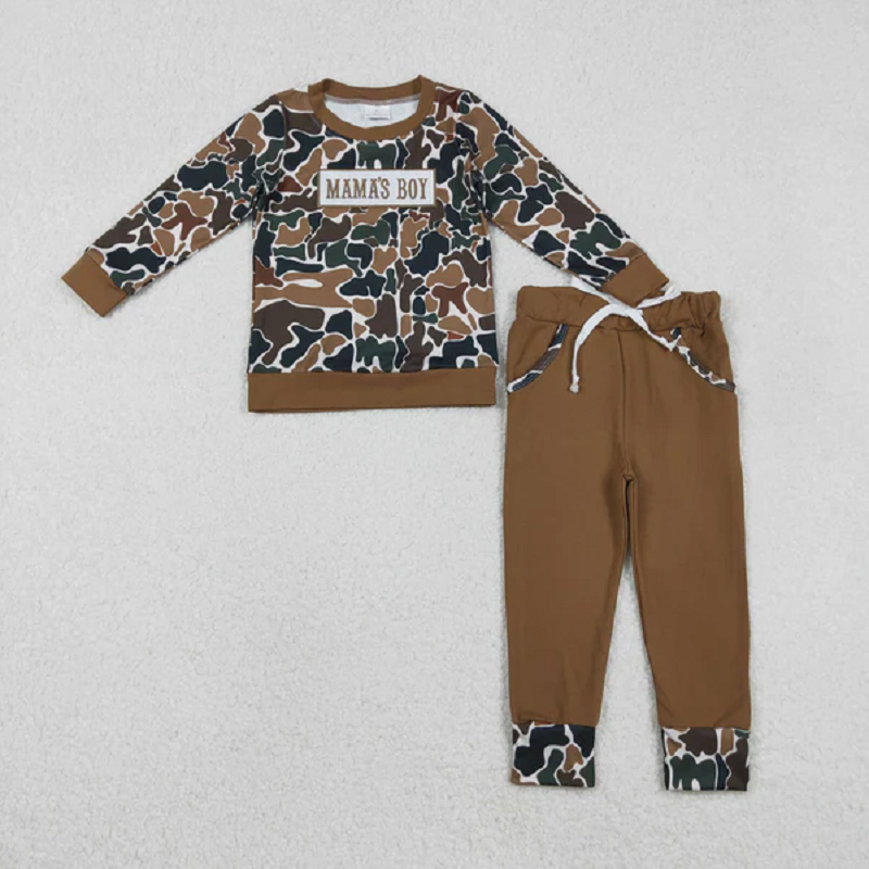 Match Baby Boys Embroidery Mama's Boy Camo Top Pockets Pants Clothes Sets   D 1211