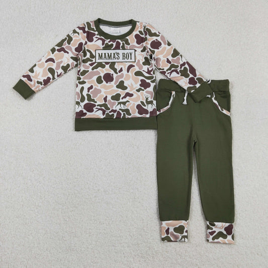 BLP1338 Baby Boys Deer Ducks Camo Mama's Boy Top Pockets Jogger Pants Clothes Sets D 1017