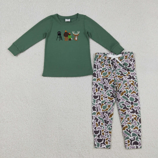 Baby Boys Camo Jogger Pants And Hunting Top Set with Embroidery Deer Pockets Cute Outfit for Little Hunters