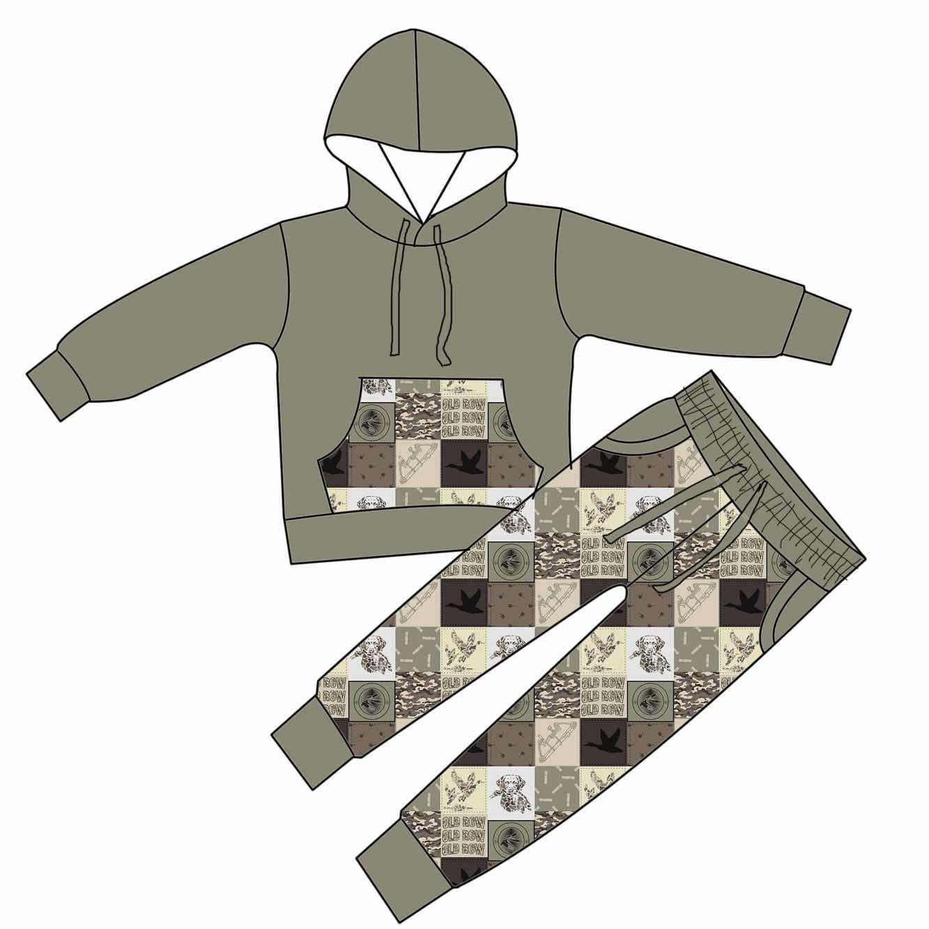 presale BLP1362 Baby Boys Grey Camo Ducks Checked Pocket Hoodie Jogger Pants Hunting Clothes Sets D 1103