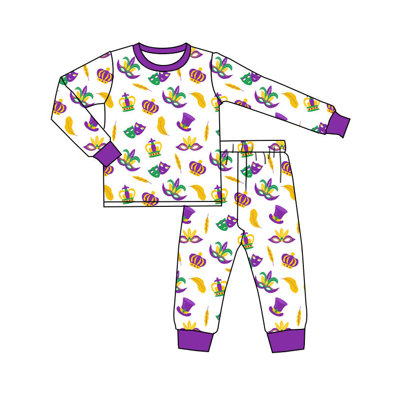 presale BLP1379 Baby Boys Masks Anchors Top Pants Mardigras Pajamas Sets   D 1124