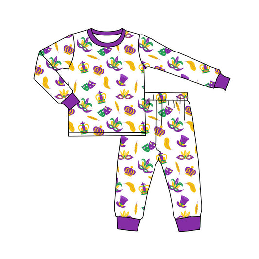 presale BLP1379 Baby Boys Masks Anchors Top Pants Mardigras Pajamas Sets   D 1124