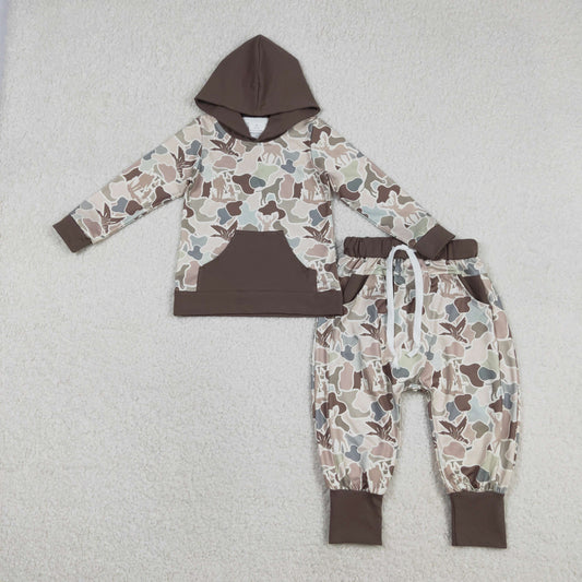 Baby Boys Camouflage Deer Ducks Hoodie Top with Pocket And Jogger Pants Set Outdoor Hunting Themed Baby Outfit