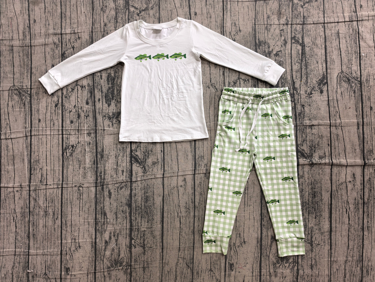 Pre order long sleeve fish embroidery jogger outfit