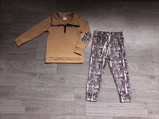 Pre order long sleeve camo zip pullover jogger outfit