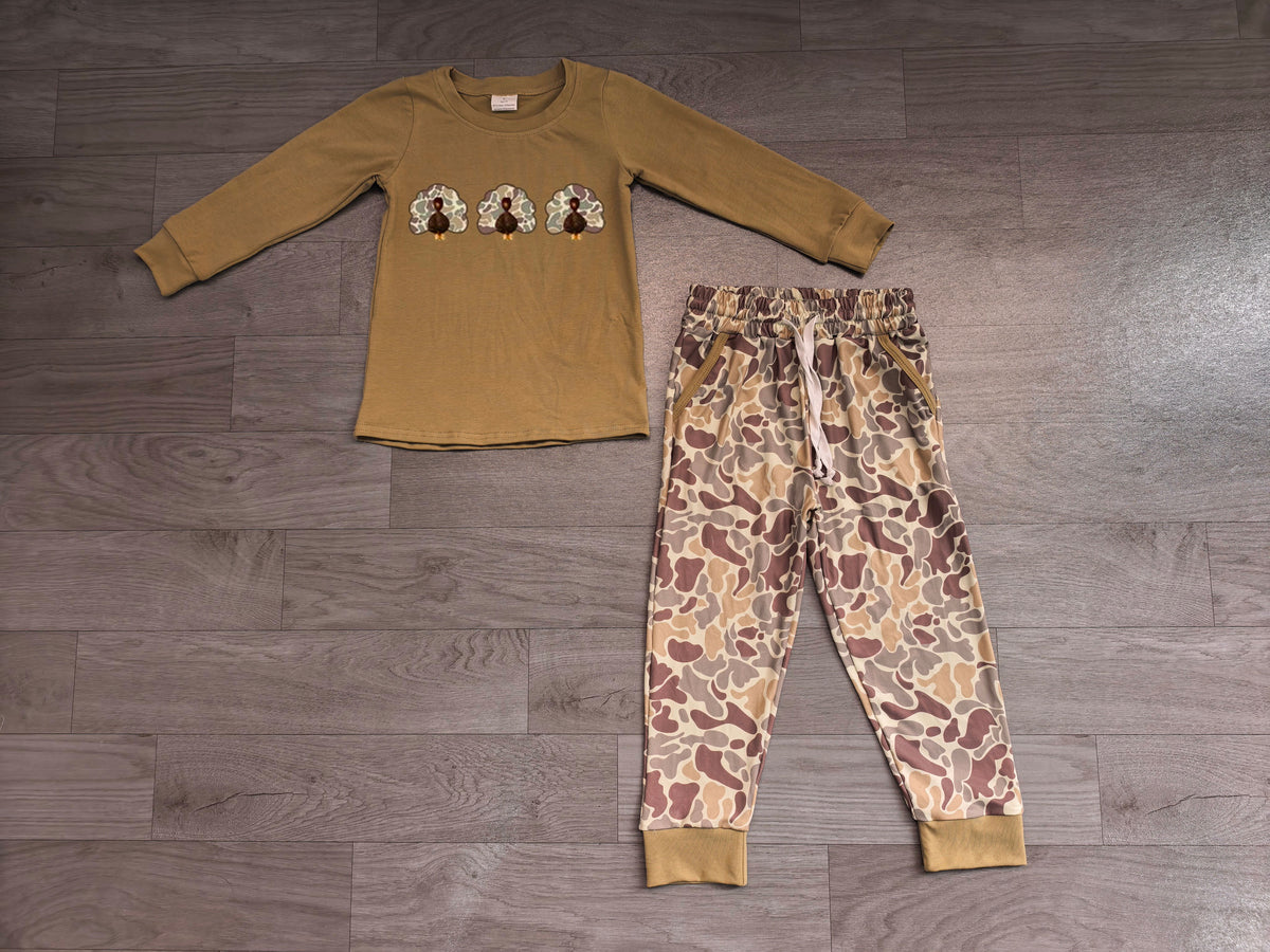 Pre order camo turkey embroidery shirt joggers boy outfit