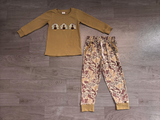 Pre order camo turkey embroidery shirt joggers boy outfit