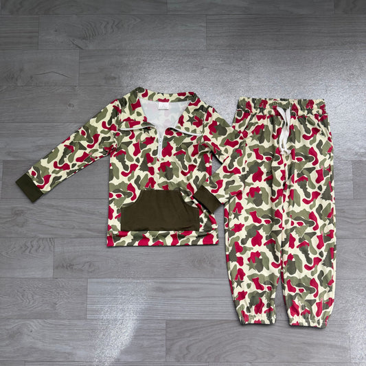 Pre order Christmas camo zip shirt joggers boy outfit