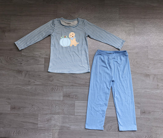 Pre order blue dog and pumpkin embroidery pants set fall boys outfits
