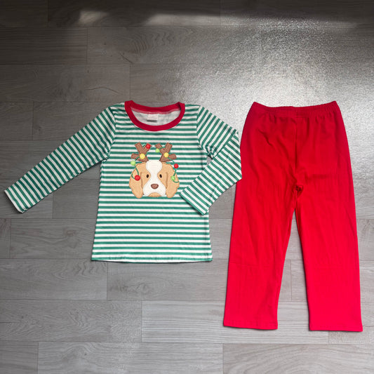 Pre order deer dog embroidery pants set Christmas boys outfit