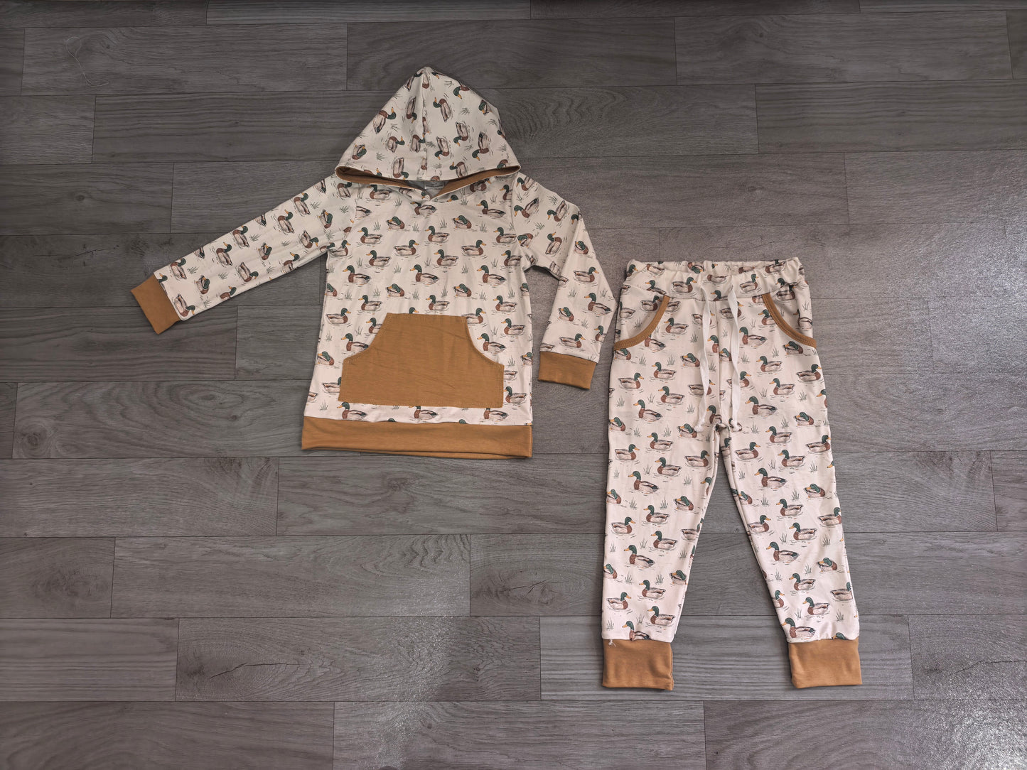 Pre order long sleeve duck print hooded joggers boy outfit