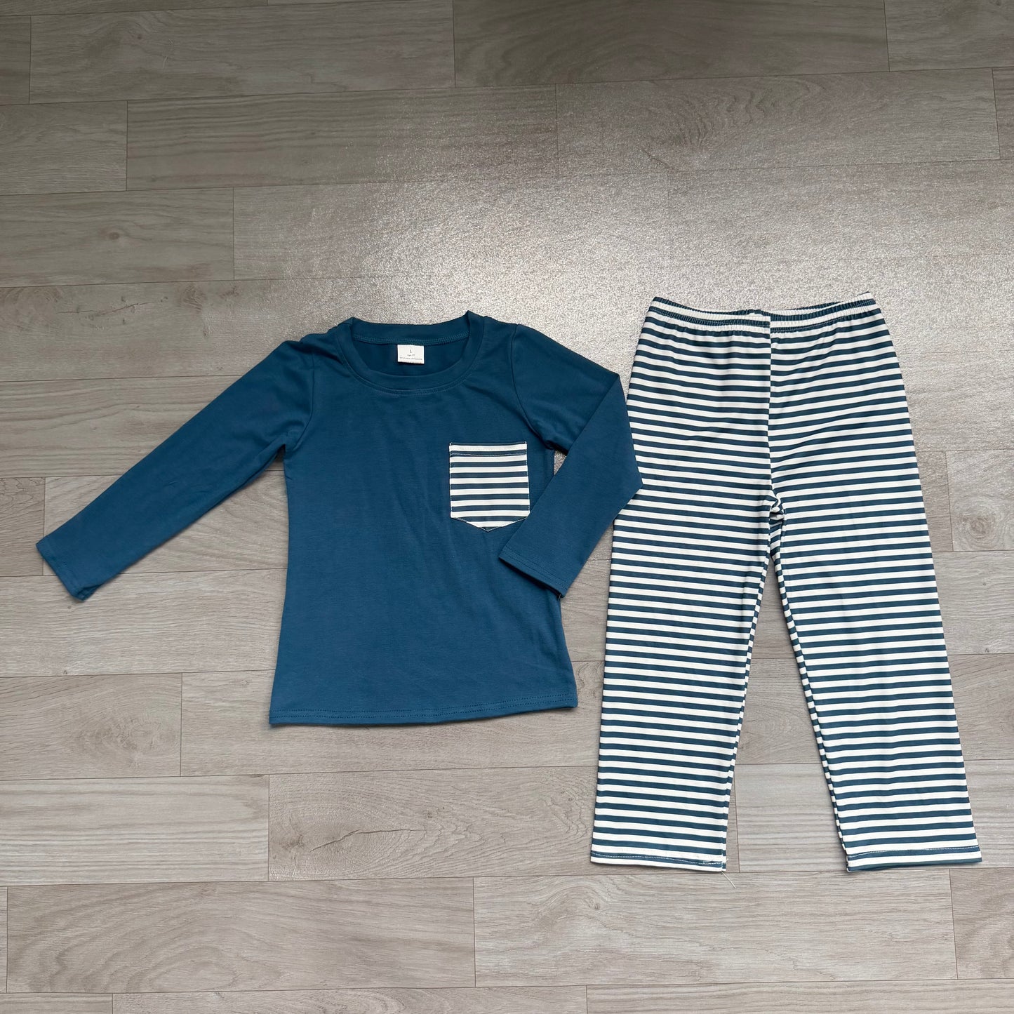 Pre order baby boy navy striped pants set