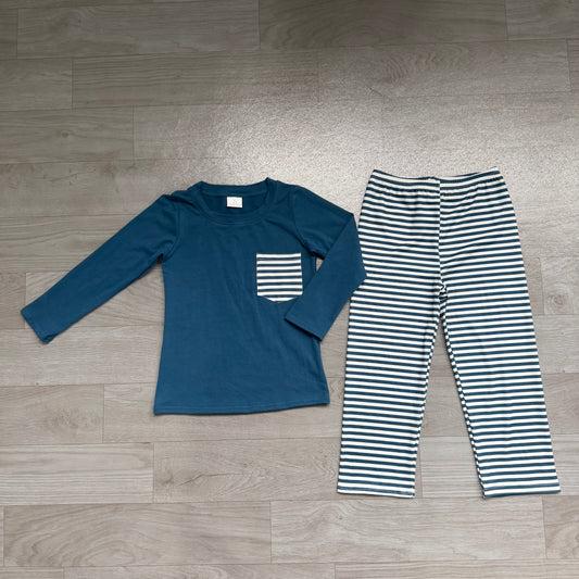 Pre order baby boy navy striped pants set