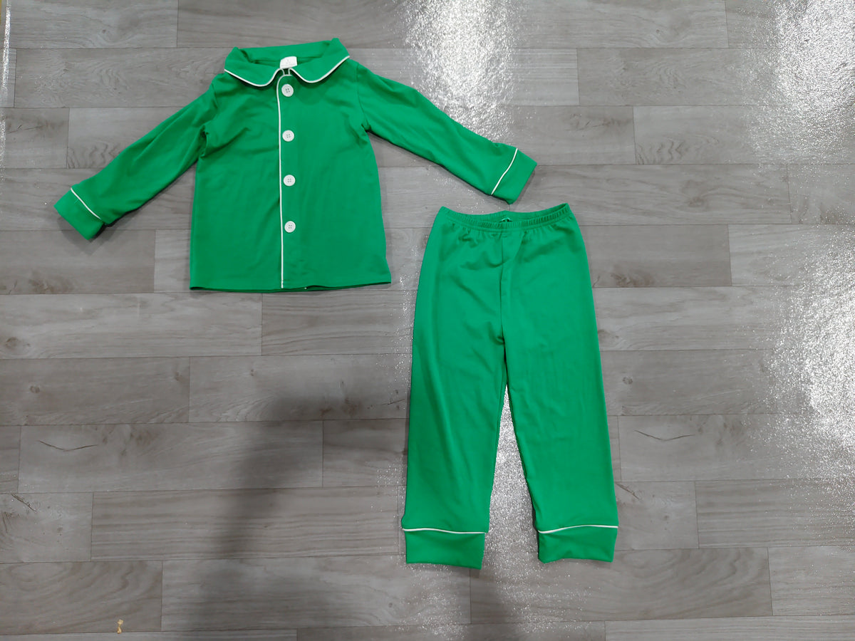Pre order Christmas cotton green button down pajamas sets boy