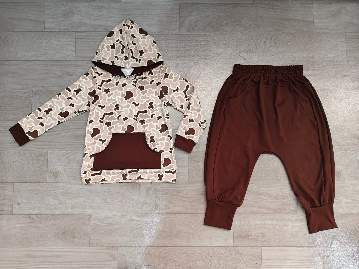Pre order brown camo boy hoodie outfit