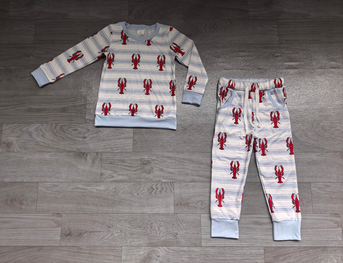 Pre order crawfish and blue striped boy pjs
