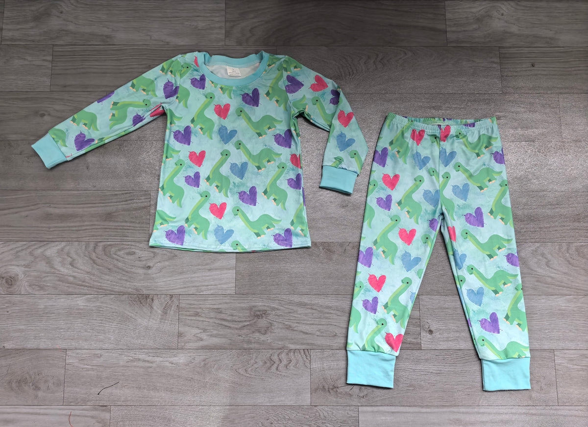 Pre order blue dinosaur heart print boys pajama set