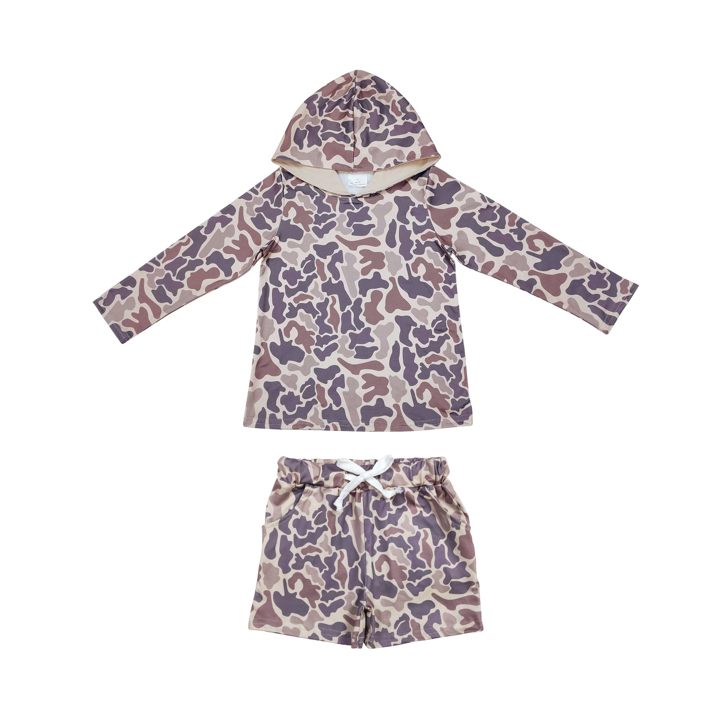 BLS0003 Baby Boys Khaki Camo Long Sleeves Hoodie Shorts Team Clothes Sets    D 905