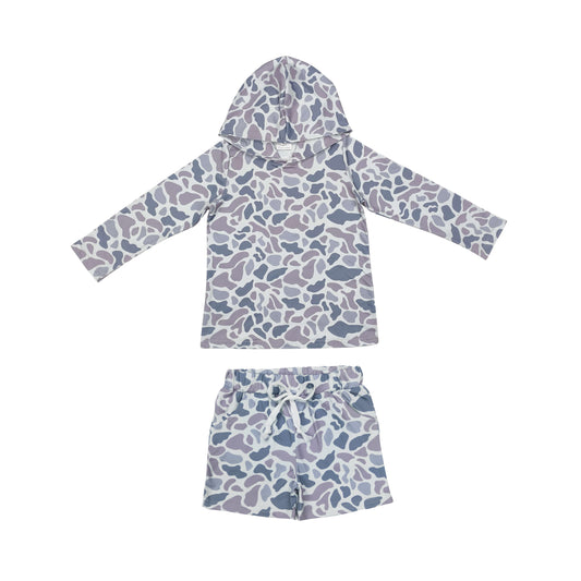 BLS0005 Baby Boys Light Grey Camo Long Sleeves Hoodie Shorts Team Clothes Sets  D 905