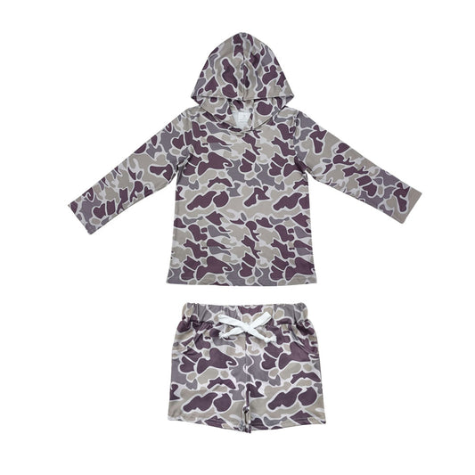 BLS0006 Baby Boys Grey Camo Long Sleeves Hoodie Shorts Team Clothes Sets  D 905