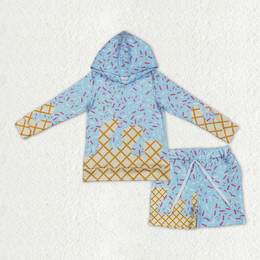 BLS0011  Baby Boys Light Blue Sprinkles Drip Hoodie Top Shorts Team Clothes Sets D 1016