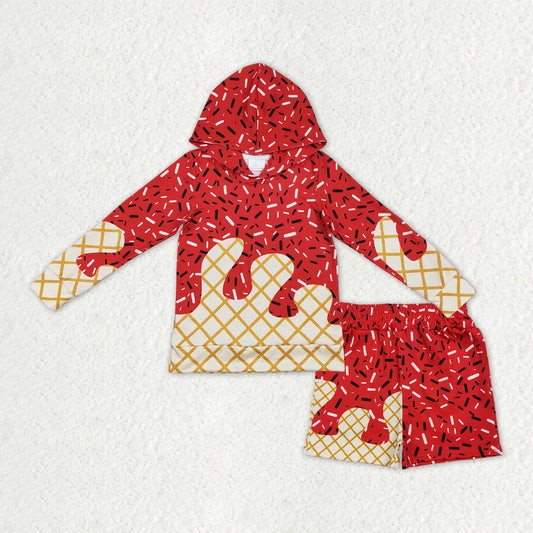 BLS0012 Baby Boys Red Sprinkles Drip Hoodie Top Shorts Team Clothes Sets