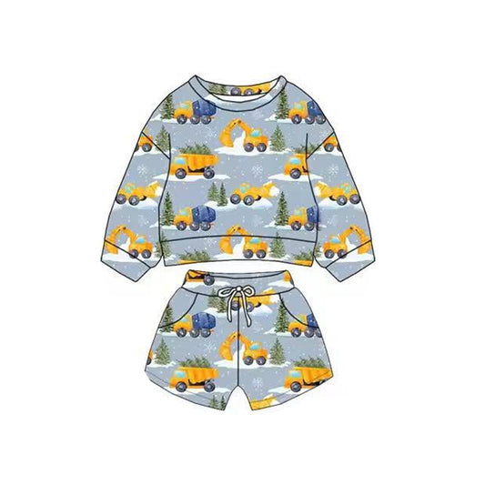 presale BLS0016 Baby Boys Excavators Trees Long Sleeve Top Pockets Shorts Clothes Sets D 1115