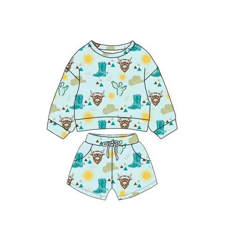 presale BLS0021 Baby Boys Cactus Cows Boots Long Sleeve Top Pockets Shorts Western Clothes Sets  D 1115