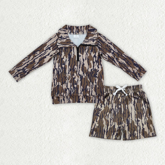 Baby Boys Southern Olive Camouflage Top Shorts Set with Zipper Pockets for Hunting Clothes Sets