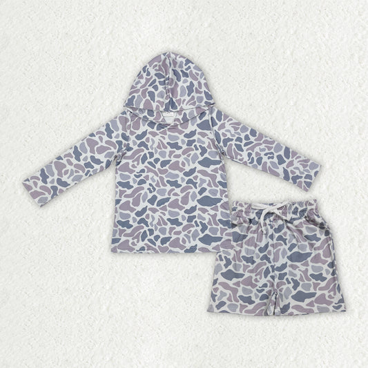 long sleeve camo hoodie top shorts outfit