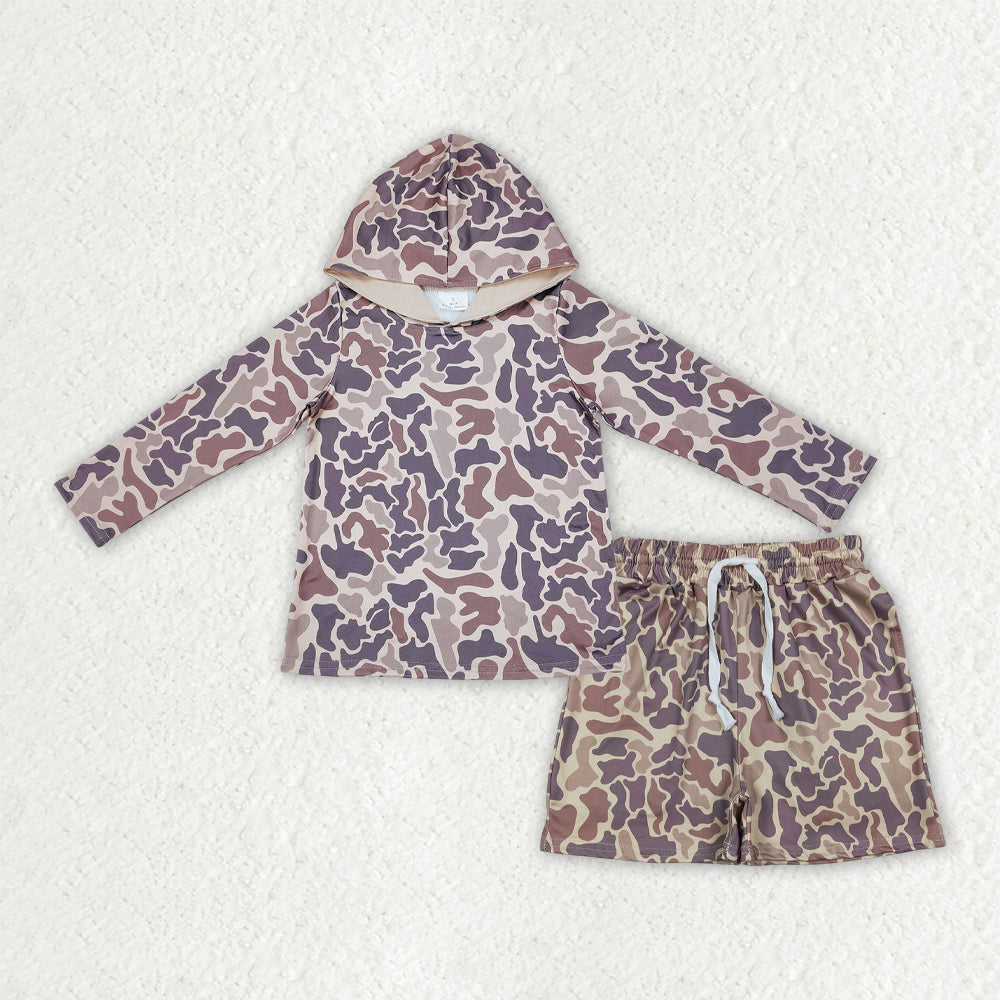 long sleeve camo hoodie top shorts outfit