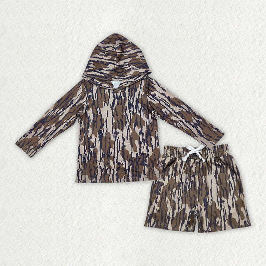 long sleeve camo hoodie top shorts outfit